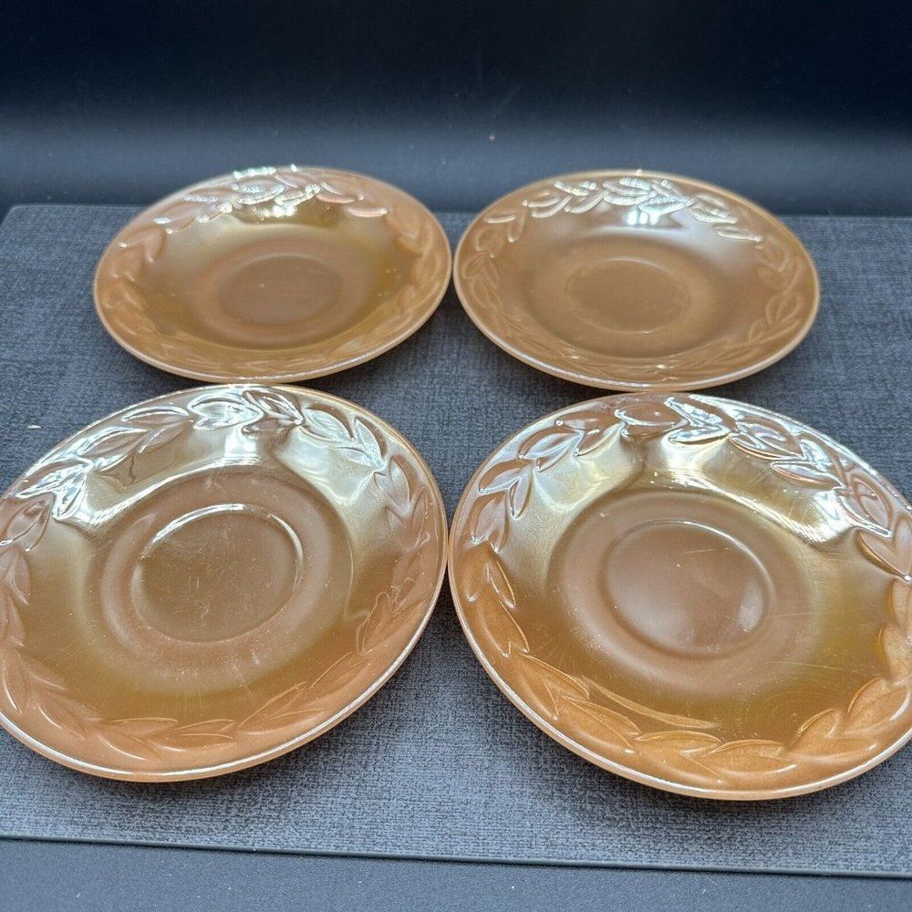 Fire King Peach Lustre Laurel Lot 4 Saucer Plates Anchor Hocking USA Vtg 1950s